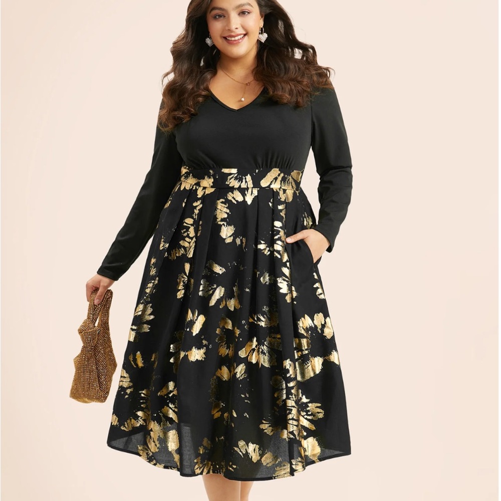 BloomChic Black and Gold Floral Long Sleeve Dress